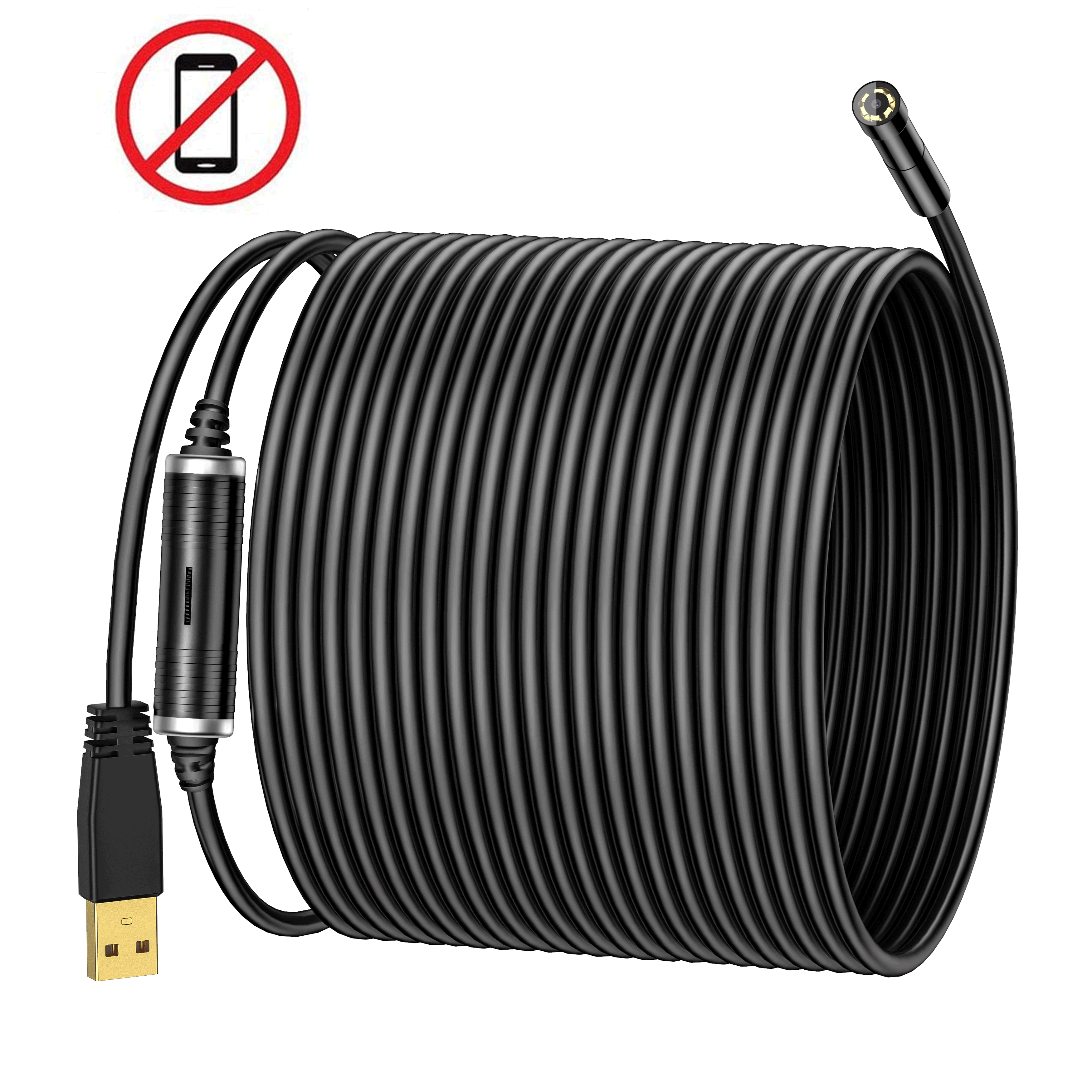 5.0MP USB Endoscope, 50FT 8.5mm Borescope, IP67 Waterproof Inspection Camera with Semi-Rigid Cable and 6 Adjustable LEDs, Snake Camera for Pipe Sewer Automotive Vent Inspection